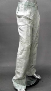 Mojito Mens 44 Linen Slacks Pants Mint Green Solid Designer Fashion