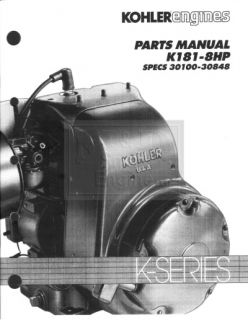Genuine KOHLER 8hp Small Engine Illustrated PARTS Manual For K181 TP