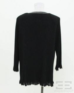 St John Collection Black White Knit Tie Front Cardigan Size 16