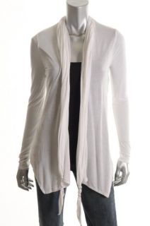 Tahari New Tracy White Jersey Knit Tie Neck Shawl Long Sleeve Cardigan