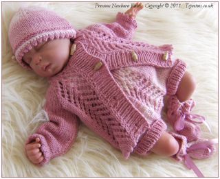 Baby Knitting Pattern Lara Girls Set, Cardigan, Beanie Hat, Trousers