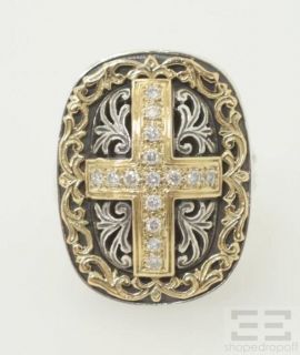 Konstantino Sterling Silver 18K Yellow Gold Diamond Cross Ring Size 6