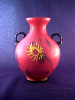 Pallme Koenig Czech Art Glass Red Black Vase