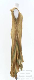 Komarov Night Day Gold Green Textured Pleated Dress Size L
