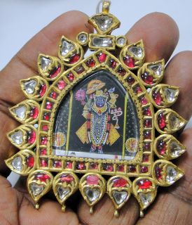 Gold Krishna Pendant 20 Ct Solid Gold Diamond Rubies Kundan Polki Work