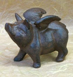 Pretty Darn Cute Flying Piglet in Cast Iron Primitive and Cool