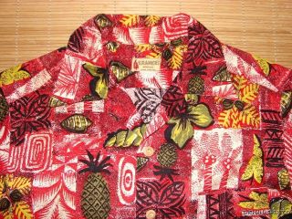 Men Vintage 50s Kramers Pineapple Palm Hawaiian Shirt S