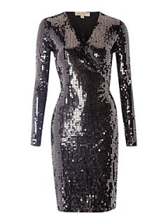 Michael Michael Kors Long sleeve sequin wrap dress Nearly Black   