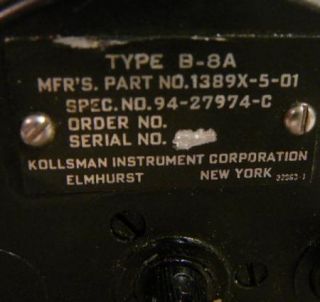 WWII Kollsman Airspeed Indicator B 8A 0 200 MPH