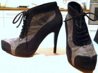 Kurt Geiger Carvela Sassy Black Grey Suede Lace Up Ankle Shoe Boots