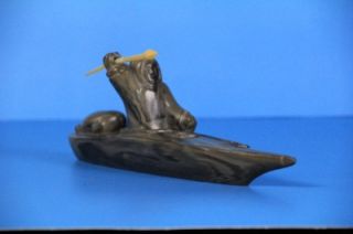 Unique Sculpture Thorn Arts Canada Eskimo Seal Hunter in Kayak