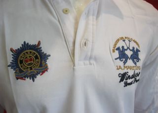 100 La Martina Mens Windsor Guards Polo Club Shirt White Size 2XL