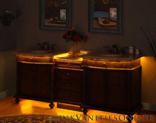 84 Kristina   Bathroom Travertine Top Double Sink LED Lighted Vanity