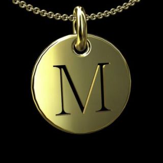 Cut Out Initial Letter M 14k Yellow Gold Disc Pendant Necklace