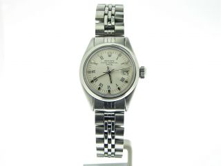 Ladies Rolex Stainless Steel Date Watch White Roman 6916 FV12A