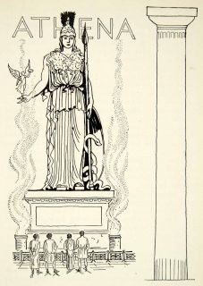 1947 Lithograph Athena Pallas Greek Goddess Myth Victory Column