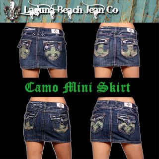 Laguna Beach Jeans Denim Mini Skirt Camo Crystals Basic