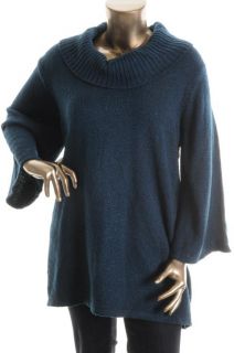 Karen Scott New Blue Cowl Neck Bell Sleeve Marled Tunic Sweater Plus