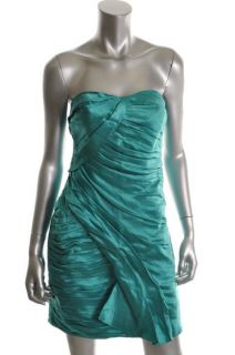 Laila New Green Silk Pleated Strapless Sweetheart Cocktail Evening