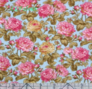 Lake House Shabby Rose Garden Mist Cotton Quilt Fabric by Yard