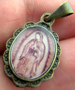 Antique Our Lady of Guadalupe Bronze Medal Cross Petite