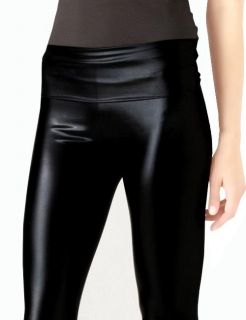 Womens Black Sexy Stretchy Leather Look High Waist Tights Pants