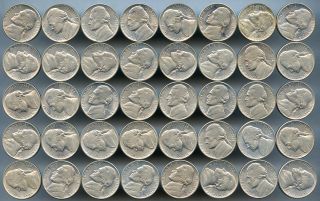 Choice B U Roll of 1938 Jefferson Nickels 0257