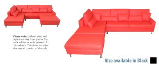 Stylish Lakeside Red Leather Left Corner Sofa Settee Modern Lounge