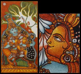 Vishnu and Lakshmi Original Signed Kerala Style Hindu Painting Novica