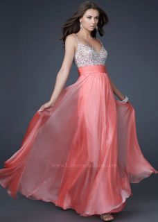 La Femme 16802 Coral Strapless Sequin Prom Dress Gown Size 4 8 New