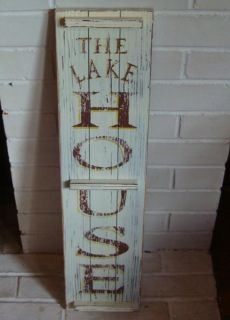 The Lake House Rustic Wood Shutter Sign Primitive Log Cabin Lodge Home