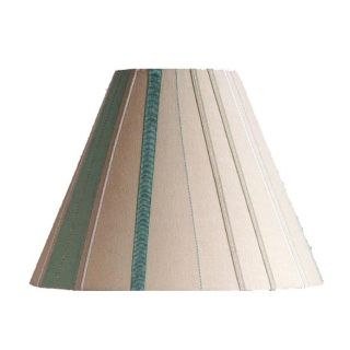 New 11 in Wide Striped Lamp Shade Cream White Blue Green Linen Fabric