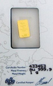 Gold Bar 999 9 Pamp Suisse with Lady Fortuna Design Certified