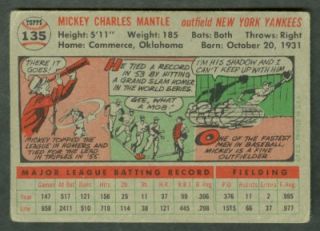 The Mick 1956 Topps Baseball 135 Mickey Mantle Card