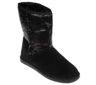 LAMO Sequin Girl Sz 7 Black Suede Pull on Boots Fleece Lining Customer