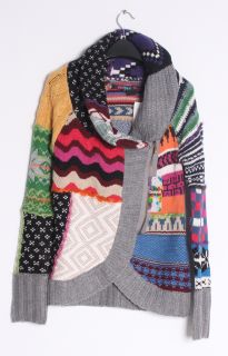 Desigual Womens Jers Lara Colorful Shawl Zip Knit Sweater Coat Jacket