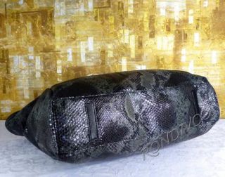 Tumi Black Gray Exotic Larissa Snakeskin LG Leather Luggage Tote Bag