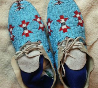 1920s 1930 Northern Cheyenne Full Beaded Hide Moccasins Morning Star