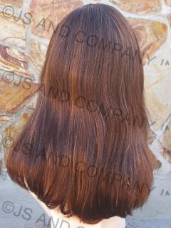 100 Human Hair Brown Gold Mix Wig Wigs Bangs Mola 26BT