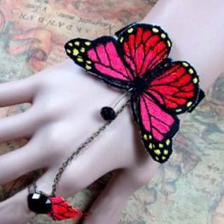 Sexy Belly Dance Rhinestone Red Butterfly Lace Gothic Slave Bracelet