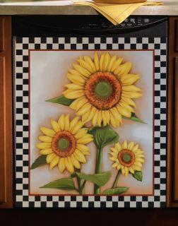 Sunflower Vivid Checkered Dishwasher Cover Large Kitchen Magnet