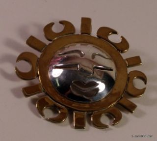 Vintage Laton Mexican Silver Brass Modernist Sun Pin Pendant