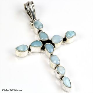 Blue Dominican Larimar Cross Pendant 925 Sterling Silver Jewelry V803