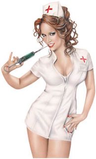 Sexy Naughty Nurse Syringe Pinup Girl Sticker Decal