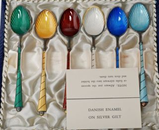 20th Century Sterling Silver and Enamel Spoons Egon Lauridsen