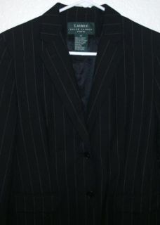 Lauren Ralph Lauren Black Pinstripe 100 Wool 2 Button Blazer Jacket Sz