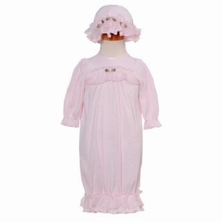 Laura Dare Preemie Baby Girls Pink Ruffle Gown and Hat Outfit