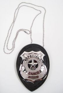 Police Cop Metal Badge Chain Faux Leather CSI FBI Costume