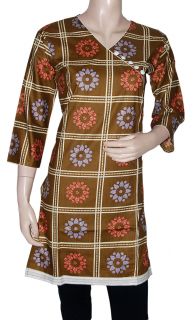 Designer Hand Block Printed Angrakha Pattern Kurta Top Tunic