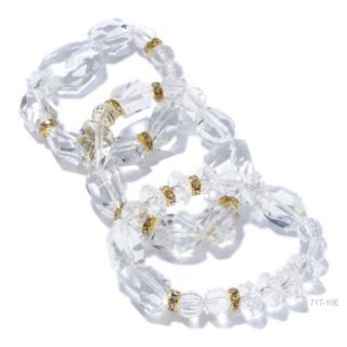 Lee Angel 3 PC Clear Crystal 6 Large Bead Gold Tone Ronudel Bracelet